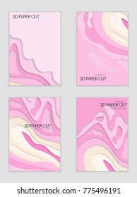 Plantilla de banner abstracta con corte de papel 3D. Las capas de corte de papel vectorial crean el concepto de mapa topográfico o artesanía de papel liso de origami. Afiche artístico en papel de diseño con capas onduladas.