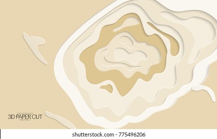 Abstract banner template with 3D paper cut art. Vector  paper cut layers create topography map concept or smooth origami paper carving craft. Wavy layered material design paper art poster.