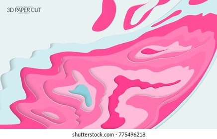 Abstract banner template with 3D paper cut art. Vector  paper cut layers create topography map concept or smooth origami paper carving craft. Wavy layered material design paper art poster.