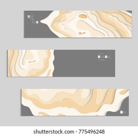 Abstract banner template with 3D paper cut art. Vector  paper cut layers create topography map concept or smooth origami paper carving craft. Wavy layered material design paper art poster.
