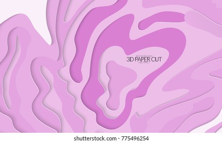 Abstract banner template with 3D paper cut art. Vector  paper cut layers create topography map concept or smooth origami paper carving craft. Wavy layered material design paper art poster.