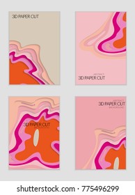 Abstract banner template with 3D paper cut art. Vector  paper cut layers create topography map concept or smooth origami paper carving craft. Wavy layered material design paper art poster.