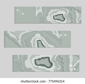 Abstract banner template with 3D paper cut art. Vector  paper cut layers create topography map concept or smooth origami paper carving craft. Wavy layered material design paper art poster.