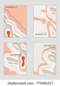 Abstract banner template with 3D paper cut art. Vector  paper cut layers create topography map concept or smooth origami paper carving craft. Wavy layered material design paper art poster.