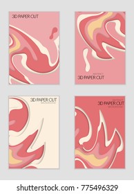Abstract banner template with 3D paper cut art. Vector  paper cut layers create topography map concept or smooth origami paper carving craft. Wavy layered material design paper art poster.