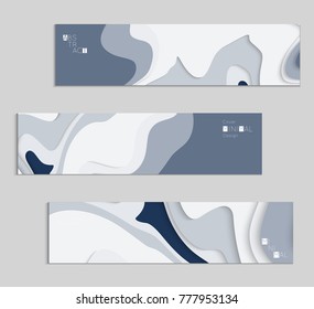 Abstract banner template with 3D paper cut art. Vector  paper cut layers create topography map concept or smooth origami paper carving craft. Wavy layered material design paper art poster.