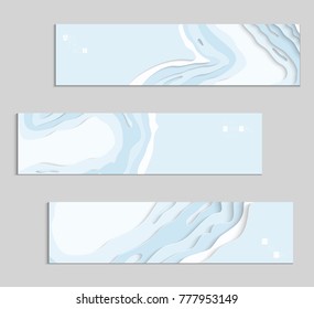 Abstract banner template with 3D paper cut art. Vector  paper cut layers create topography map concept or smooth origami paper carving craft. Wavy layered material design paper art poster.