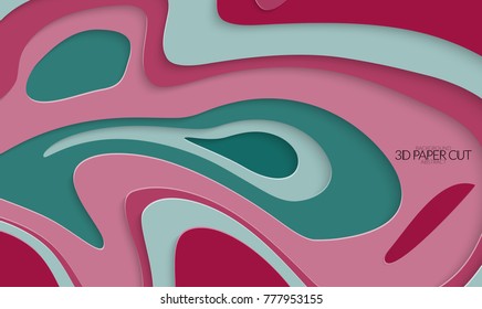 Abstract banner template with 3D paper cut art. Vector  paper cut layers create topography map concept or smooth origami paper carving craft. Wavy layered material design paper art poster.