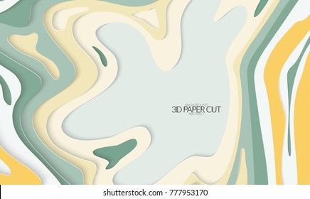 Abstract banner template with 3D paper cut art. Vector  paper cut layers create topography map concept or smooth origami paper carving craft. Wavy layered material design paper art poster.