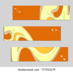 Abstract banner template with 3D paper cut art. Vector  paper cut layers create topography map concept or smooth origami paper carving craft. Wavy layered material design paper art poster.