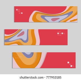 Abstract banner template with 3D paper cut art. Vector  paper cut layers create topography map concept or smooth origami paper carving craft. Wavy layered material design paper art poster.