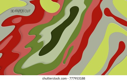 Abstract banner template with 3D paper cut art. Vector  paper cut layers create topography map concept or smooth origami paper carving craft. Wavy layered material design paper art poster.
