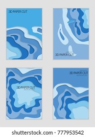 Abstract banner template with 3D paper cut art. Vector  paper cut layers create topography map concept or smooth origami paper carving craft. Wavy layered material design paper art poster.