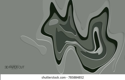 Abstract banner template with 3D paper cut art. Vector  paper cut layers create topography map concept or smooth origami paper carving craft. Wavy layered material design paper art poster.