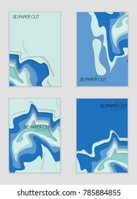 Abstract banner template with 3D paper cut art. Vector  paper cut layers create topography map concept or smooth origami paper carving craft. Wavy layered material design paper art poster.