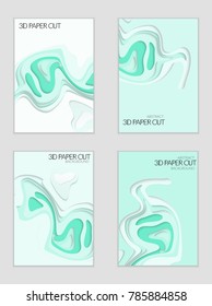 Abstract banner template with 3D paper cut art. Vector  paper cut layers create topography map concept or smooth origami paper carving craft. Wavy layered material design paper art poster.