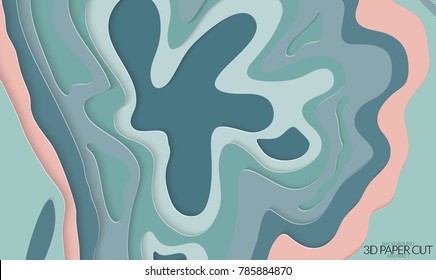 Abstract banner template with 3D paper cut art. Vector  paper cut layers create topography map concept or smooth origami paper carving craft. Wavy layered material design paper art poster.