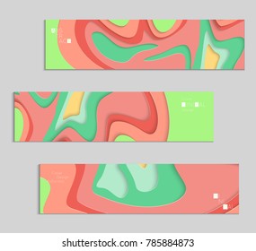 Abstract banner template with 3D paper cut art. Vector  paper cut layers create topography map concept or smooth origami paper carving craft. Wavy layered material design paper art poster.
