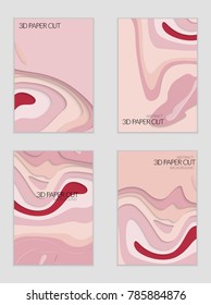 Abstract banner template with 3D paper cut art. Vector  paper cut layers create topography map concept or smooth origami paper carving craft. Wavy layered material design paper art poster.