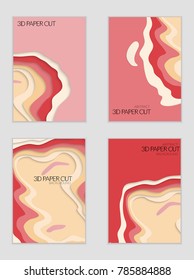 Abstract banner template with 3D paper cut art. Vector  paper cut layers create topography map concept or smooth origami paper carving craft. Wavy layered material design paper art poster.