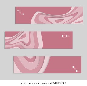 Abstract banner template with 3D paper cut art. Vector  paper cut layers create topography map concept or smooth origami paper carving craft. Wavy layered material design paper art poster.