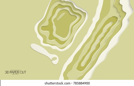 Abstract banner template with 3D paper cut art. Vector  paper cut layers create topography map concept or smooth origami paper carving craft. Wavy layered material design paper art poster.