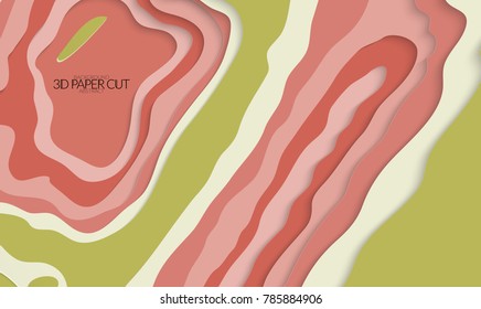 Abstract banner template with 3D paper cut art. Vector  paper cut layers create topography map concept or smooth origami paper carving craft. Wavy layered material design paper art poster.