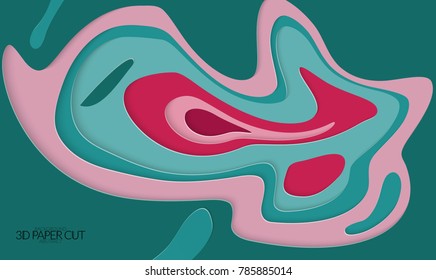 Abstract banner template with 3D paper cut art. Vector  paper cut layers create topography map concept or smooth origami paper carving craft. Wavy layered material design paper art poster.