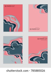 Abstract banner template with 3D paper cut art. Vector  paper cut layers create topography map concept or smooth origami paper carving craft. Wavy layered material design paper art poster.