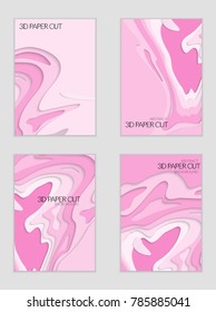Abstract banner template with 3D paper cut art. Vector  paper cut layers create topography map concept or smooth origami paper carving craft. Wavy layered material design paper art poster.