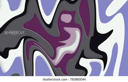 Abstract banner template with 3D paper cut art. Vector  paper cut layers create topography map concept or smooth origami paper carving craft. Wavy layered material design paper art poster.