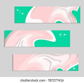 Abstract banner template with 3D paper cut art. Vector  paper cut layers create topography map concept or smooth origami paper carving craft. Wavy layered material design paper art poster.
