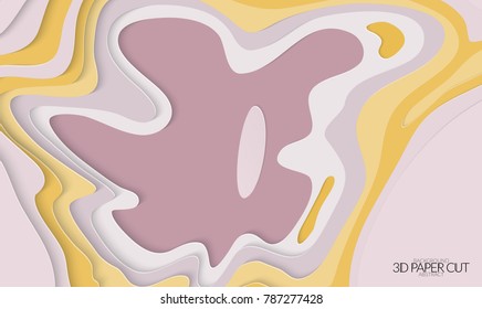 Abstract banner template with 3D paper cut art. Vector  paper cut layers create topography map concept or smooth origami paper carving craft. Wavy layered material design paper art poster.