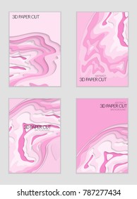 Abstract banner template with 3D paper cut art. Vector  paper cut layers create topography map concept or smooth origami paper carving craft. Wavy layered material design paper art poster.