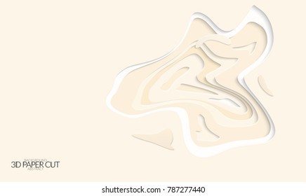 Abstract banner template with 3D paper cut art. Vector  paper cut layers create topography map concept or smooth origami paper carving craft. Wavy layered material design paper art poster.