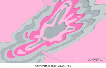 Abstract banner template with 3D paper cut art. Vector  paper cut layers create topography map concept or smooth origami paper carving craft. Wavy layered material design paper art poster.