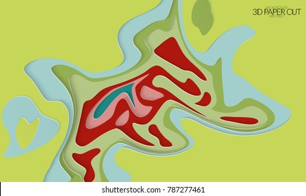Abstract banner template with 3D paper cut art. Vector  paper cut layers create topography map concept or smooth origami paper carving craft. Wavy layered material design paper art poster.