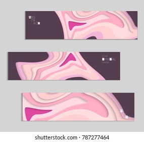 Abstract banner template with 3D paper cut art. Vector  paper cut layers create topography map concept or smooth origami paper carving craft. Wavy layered material design paper art poster.