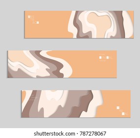 Abstract banner template with 3D paper cut art. Vector  paper cut layers create topography map concept or smooth origami paper carving craft. Wavy layered material design paper art poster.