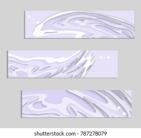 Abstract banner template with 3D paper cut art. Vector  paper cut layers create topography map concept or smooth origami paper carving craft. Wavy layered material design paper art poster.