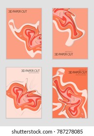 Abstract banner template with 3D paper cut art. Vector  paper cut layers create topography map concept or smooth origami paper carving craft. Wavy layered material design paper art poster.
