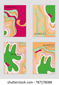 Abstract banner template with 3D paper cut art. Vector  paper cut layers create topography map concept or smooth origami paper carving craft. Wavy layered material design paper art poster.