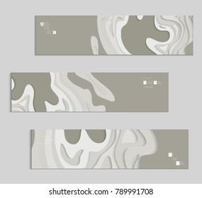 Abstract banner template with 3D paper cut art. Vector  paper cut layers create topography map concept or smooth origami paper carving craft. Wavy layered material design paper art poster.