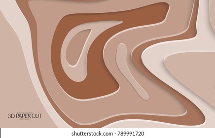 Abstract banner template with 3D paper cut art. Vector  paper cut layers create topography map concept or smooth origami paper carving craft. Wavy layered material design paper art poster.