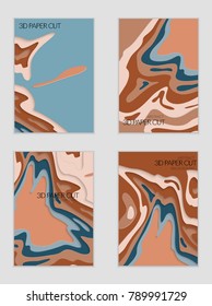 Abstract banner template with 3D paper cut art. Vector  paper cut layers create topography map concept or smooth origami paper carving craft. Wavy layered material design paper art poster.