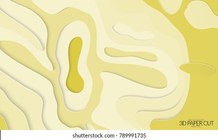 Abstract banner template with 3D paper cut art. Vector  paper cut layers create topography map concept or smooth origami paper carving craft. Wavy layered material design paper art poster.