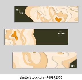Abstract banner template with 3D paper cut art. Vector  paper cut layers create topography map concept or smooth origami paper carving craft. Wavy layered material design paper art poster.