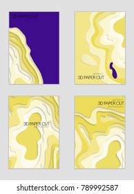 Abstract banner template with 3D paper cut art. Vector  paper cut layers create topography map concept or smooth origami paper carving craft. Wavy layered material design paper art poster.