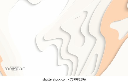 Abstract banner template with 3D paper cut art. Vector  paper cut layers create topography map concept or smooth origami paper carving craft. Wavy layered material design paper art poster.