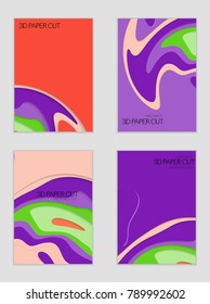 Abstract banner template with 3D paper cut art. Vector  paper cut layers create topography map concept or smooth origami paper carving craft. Wavy layered material design paper art poster.